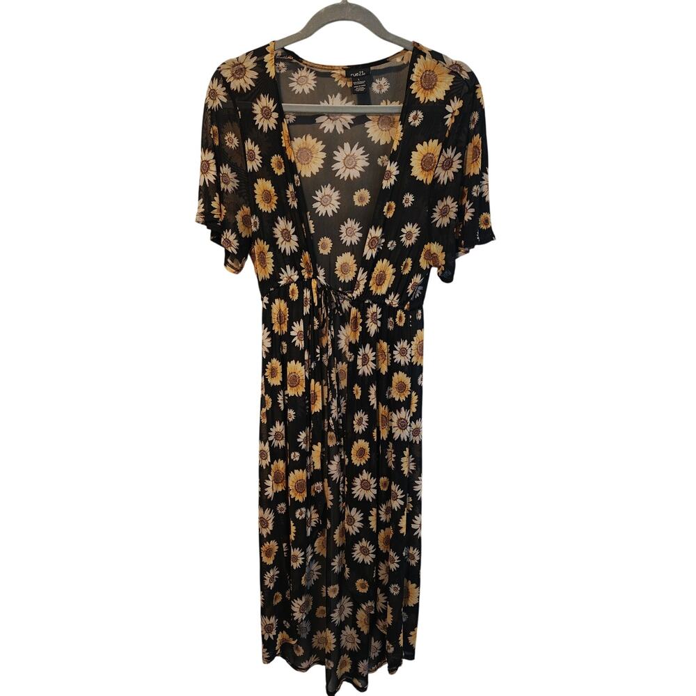 rue21‎ BlackYellow Sunflower SemiSheer L Cardi Prairie Western Cottagecore Fairy